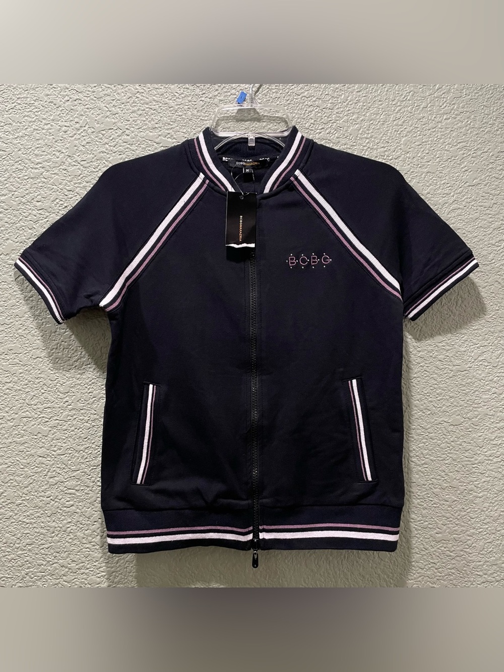 NWT BCBGMAXAZRIA Women's Black Track Jacket Sz M Athletic Active Gym Jogging